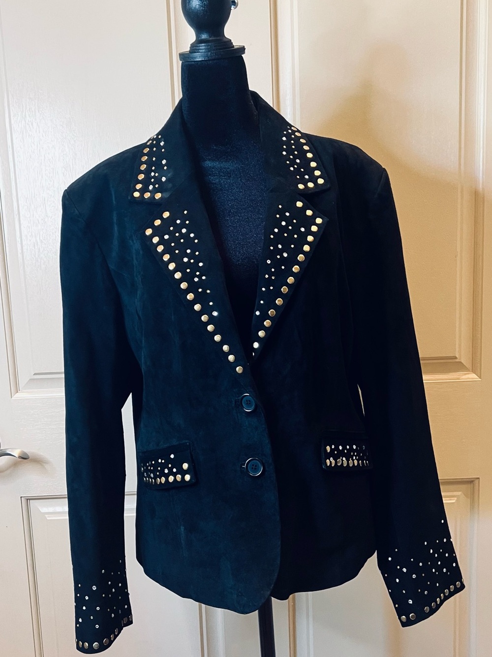 Outerwear by Lisa Black Suede Blazer with Gold Stud Details
